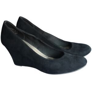 Dexflex Comfort Karlie BLACK Faux Suede Wedge Heel Pump 12 Closed Toe Work